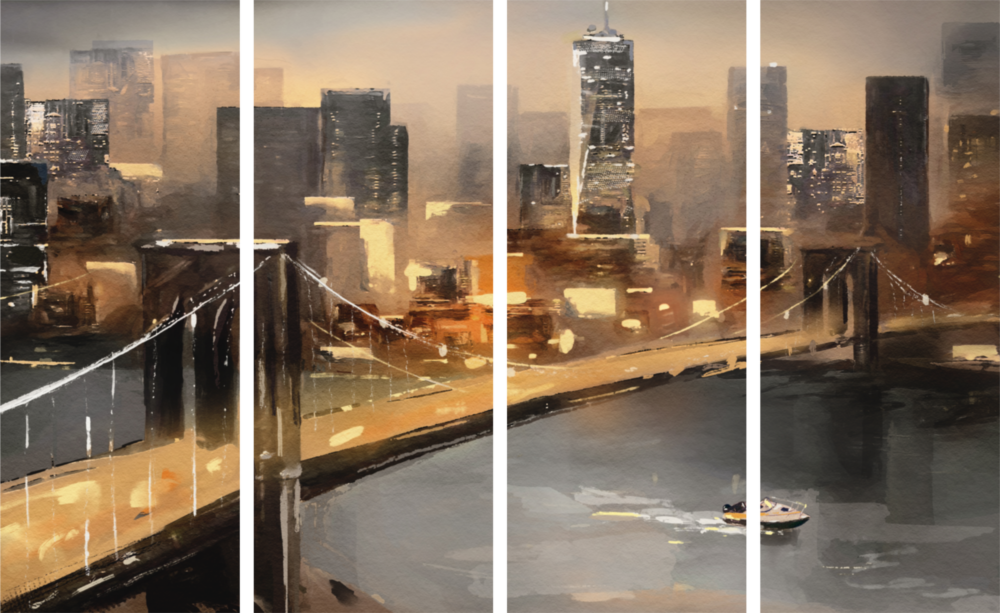 Manhattan 4 Pieces Mega Glass Wall Art (150x92 cm)