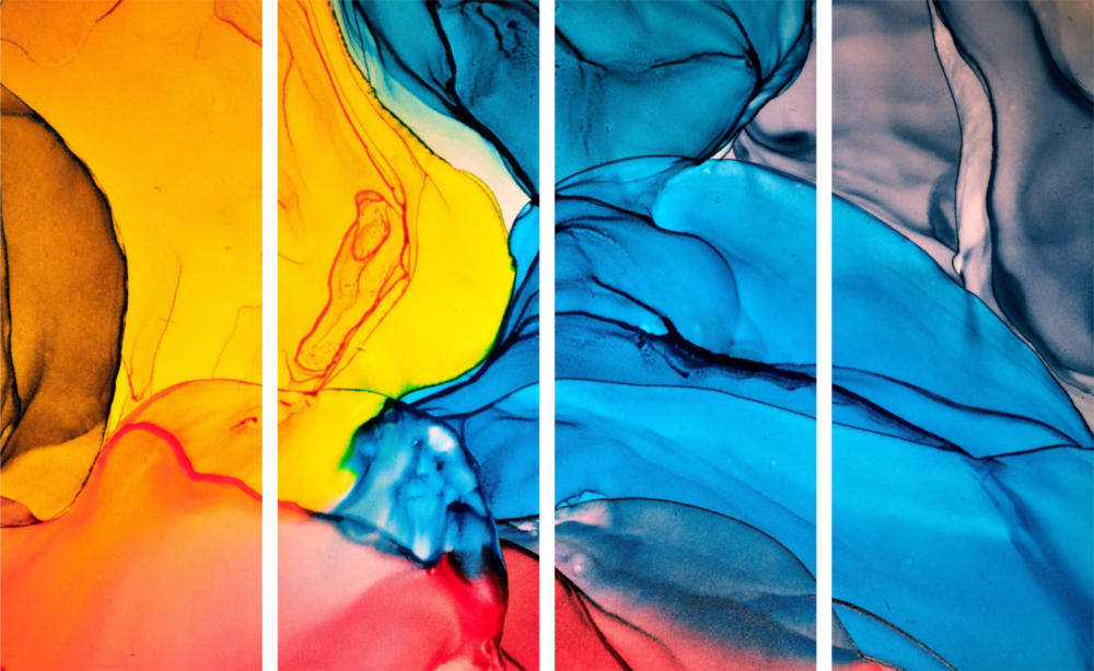 Dance of Colors 4 piezas de arte de pared de cristal Mega (150x92 cm)