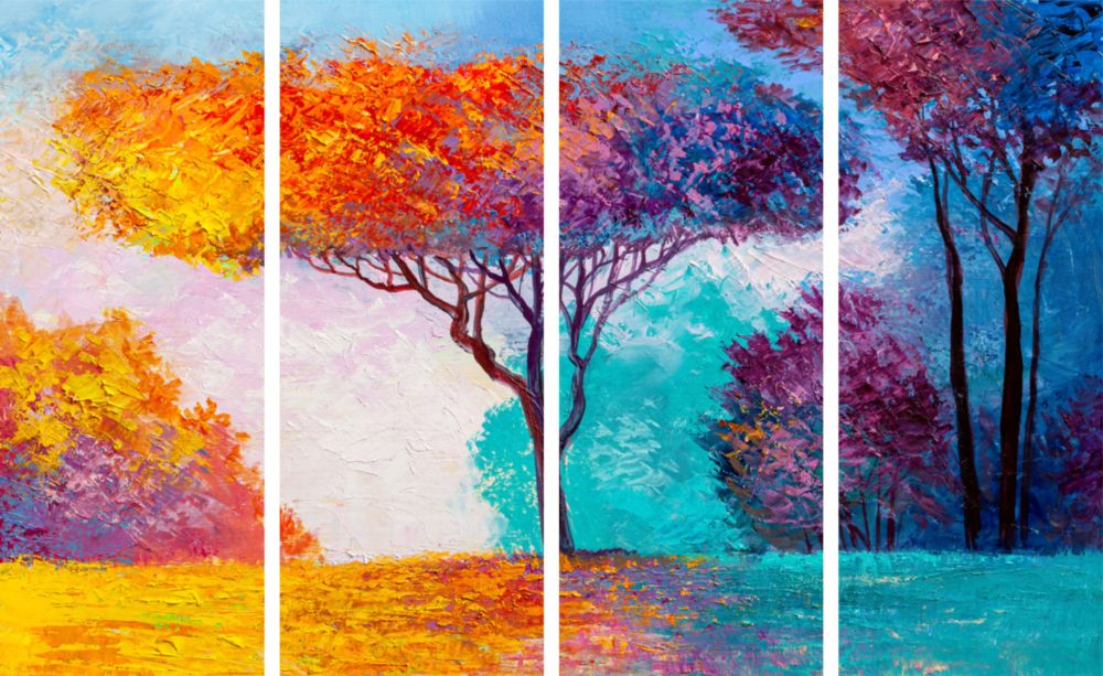 Árbol de la vida 4 piezas de arte de pared de cristal Mega (150x92 cm)