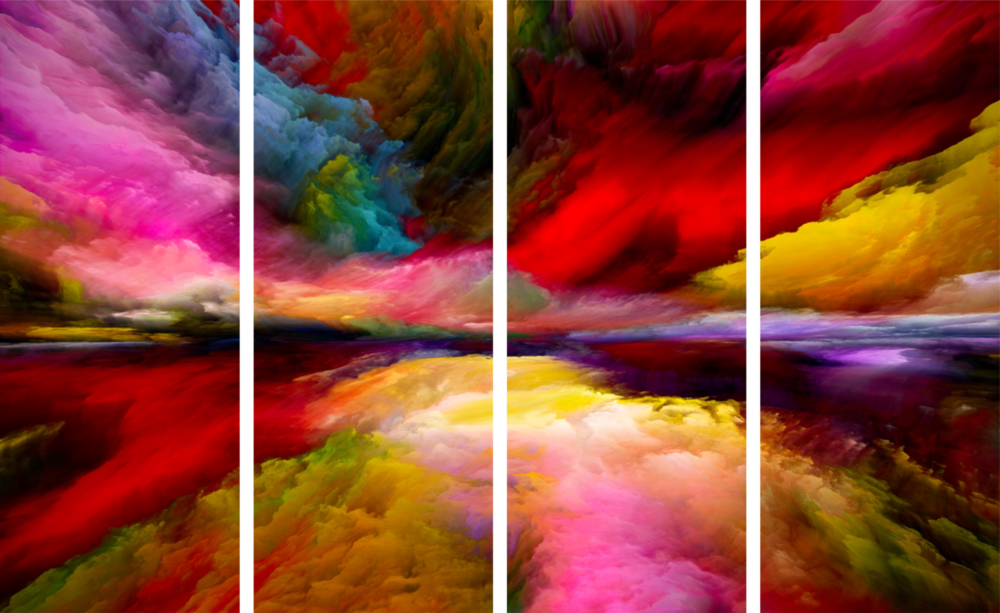 Colorful Clouds 4 Pieces Mega Glass Wall Art (150x92 cm)