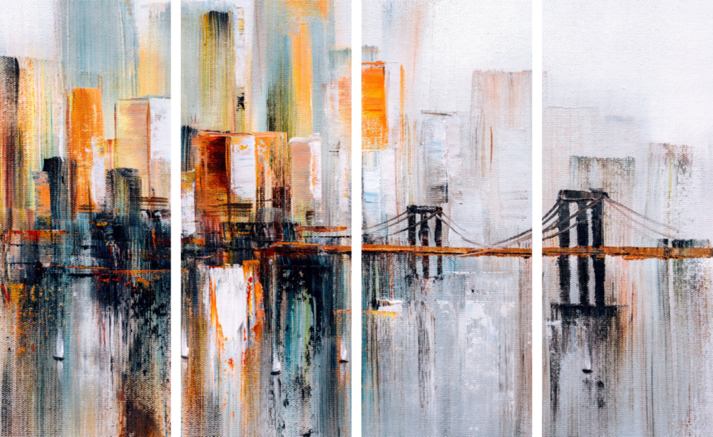 Silhoueta de Manhattan 4 piezas de arte de pared de cristal Mega (150x92 cm)