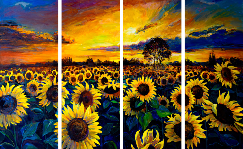 Sunflowers 4 Pieces Mega Glass Wall Art (150x92 cm)