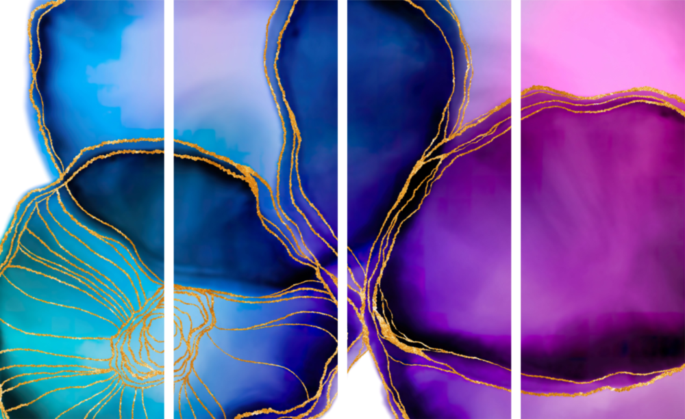 Flower Ink 4 piezas de arte de pared de cristal Mega (150x92 cm)