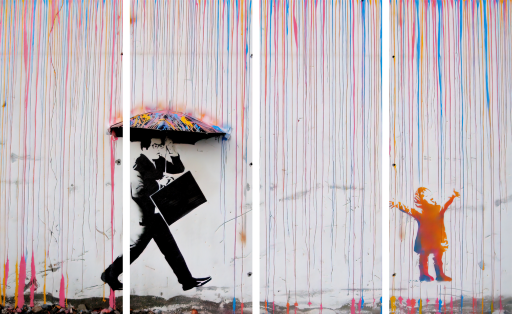 Banksy 4 piezas de arte de pared de cristal Mega (150x92 cm)