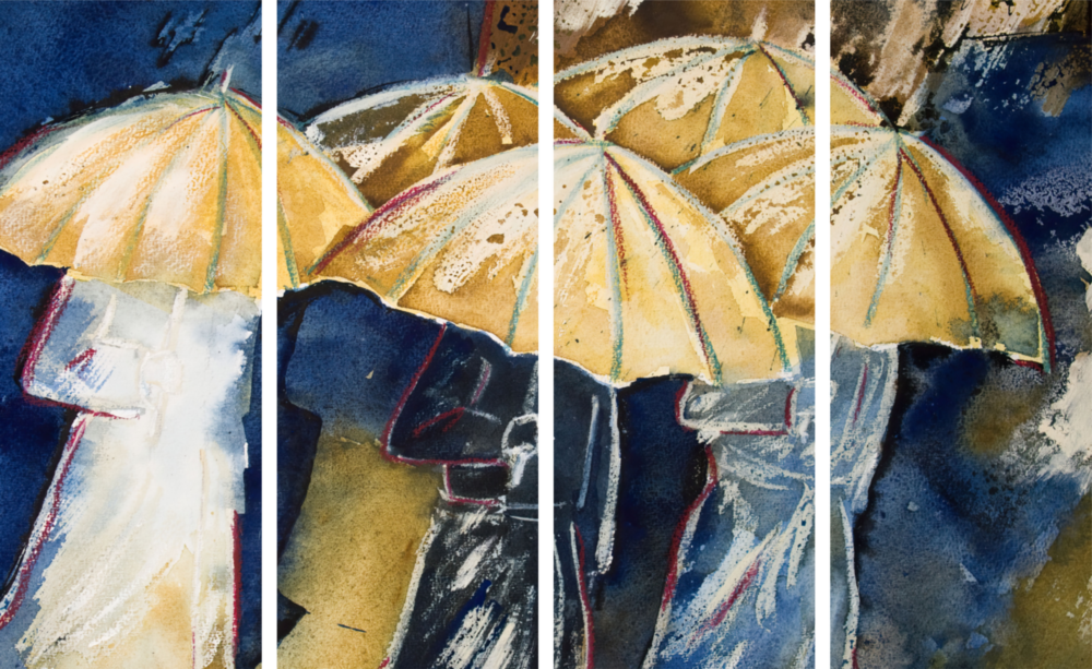 Parapluies Art mural en verre Mega 4 pièces (150x92 cm)