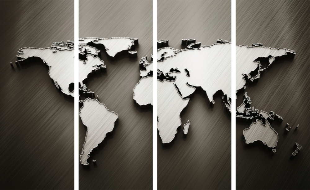 Carte du monde Art mural en verre Mega 4 pièces (150x92 cm)