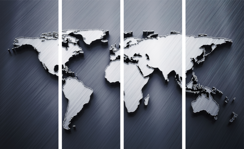 Mapa mundial 4 piezas de arte de pared de cristal Mega (150x92 cm)