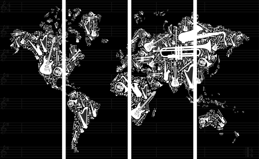World Map 4 Pieces Mega Glass Wall Art (150x92 cm)