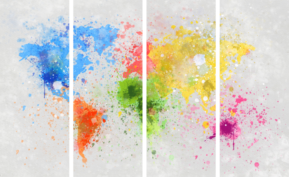 World Map 4 Pieces Mega Glass Wall Art (150x92 cm)