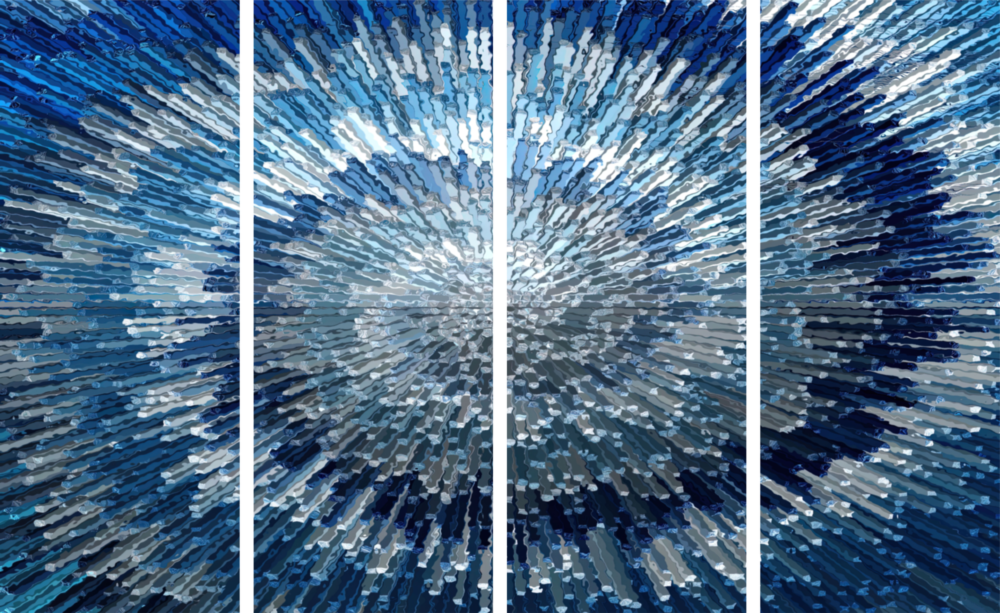 Spirale bleue Art mural en verre Mega 4 pièces (150x92 cm)