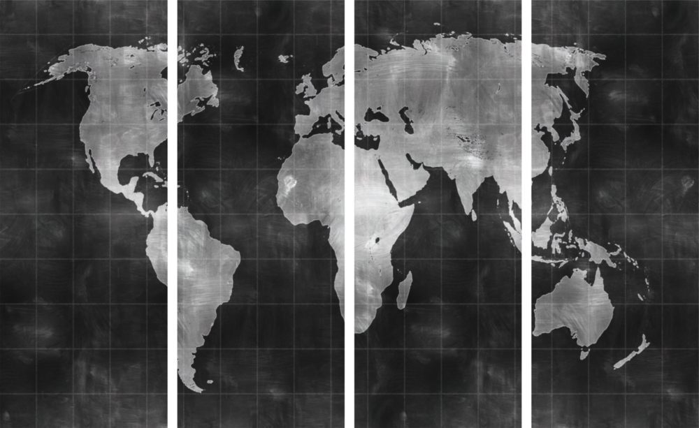 World Map 4 Pieces Mega Glass Wall Art (150x92 cm)