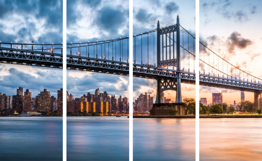 Sunset in Manhattan Arte da parete in vetro Mega da 4 pezzi (150x92 cm)