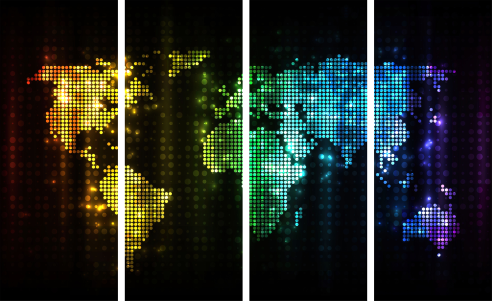 Carte du monde Art mural en verre Mega 4 pièces (150x92 cm)