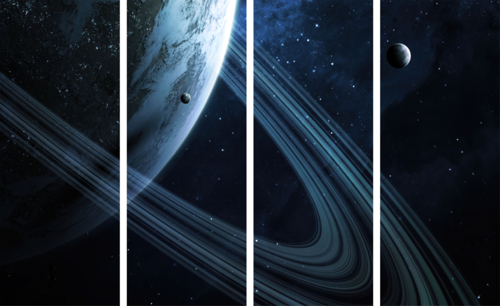 Saturno Arte da parete in vetro Mega da 4 pezzi (150x92 cm)