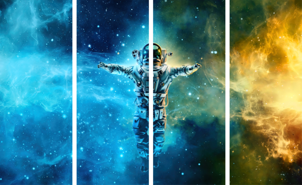 Astronauta Arte da parete in vetro Mega da 4 pezzi (150x92 cm)