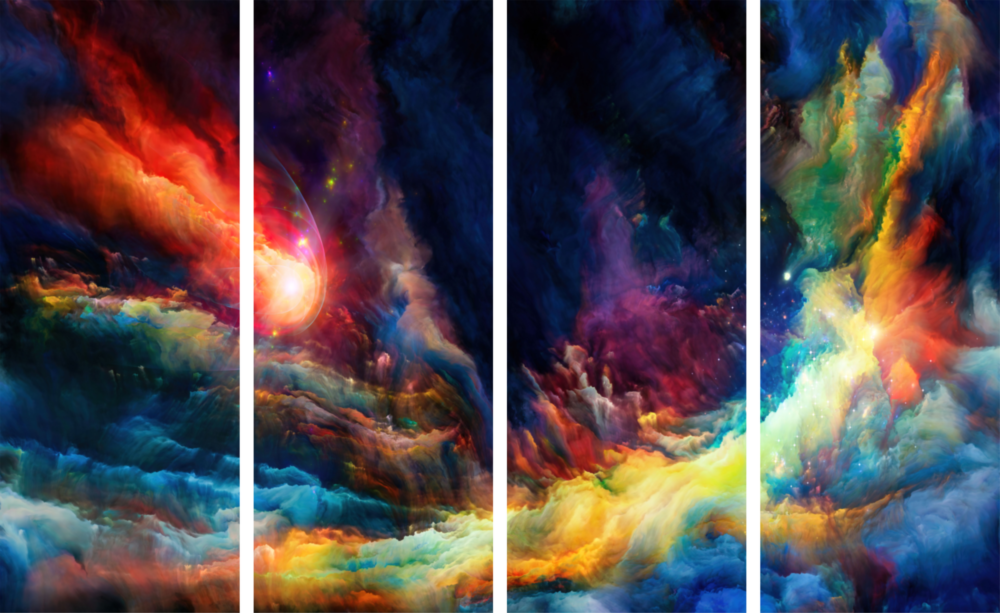 Spazio colorato Arte da parete in vetro Mega da 4 pezzi (150x92 cm)