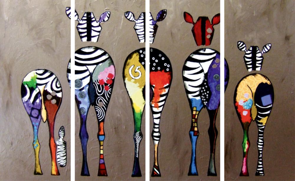 Zebras 4 Stück Mega Glasbild (150 x 92 cm)