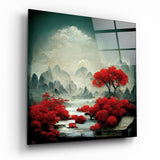 Red Forest Glass Wall Art  || Designer Collection - 40x40 cm