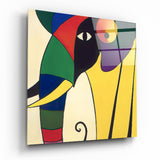 Kubistischer Gelber und Grüner Elefant Glasbild - 40x40 cm