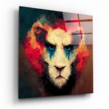 Leone con Criniera Rosso Fuoco Occhi Blu quadro in vetro - 40x40 cm