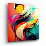 Yellow Sun Coral Ribbon Abstract Glass Wall Art - 40x40 cm