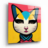 Gato Pop Art Dividido en Rosa y Amarillo cuadro de cristal - 40x40 cm