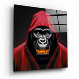 Rot Vermummter Gorilla mit Goldzähnen Glasbild - 40x40 cm
