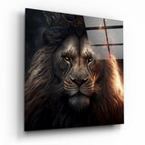 Quadro in vetro Proud Savanna Lion || Collezione Designer - 40x40 cm