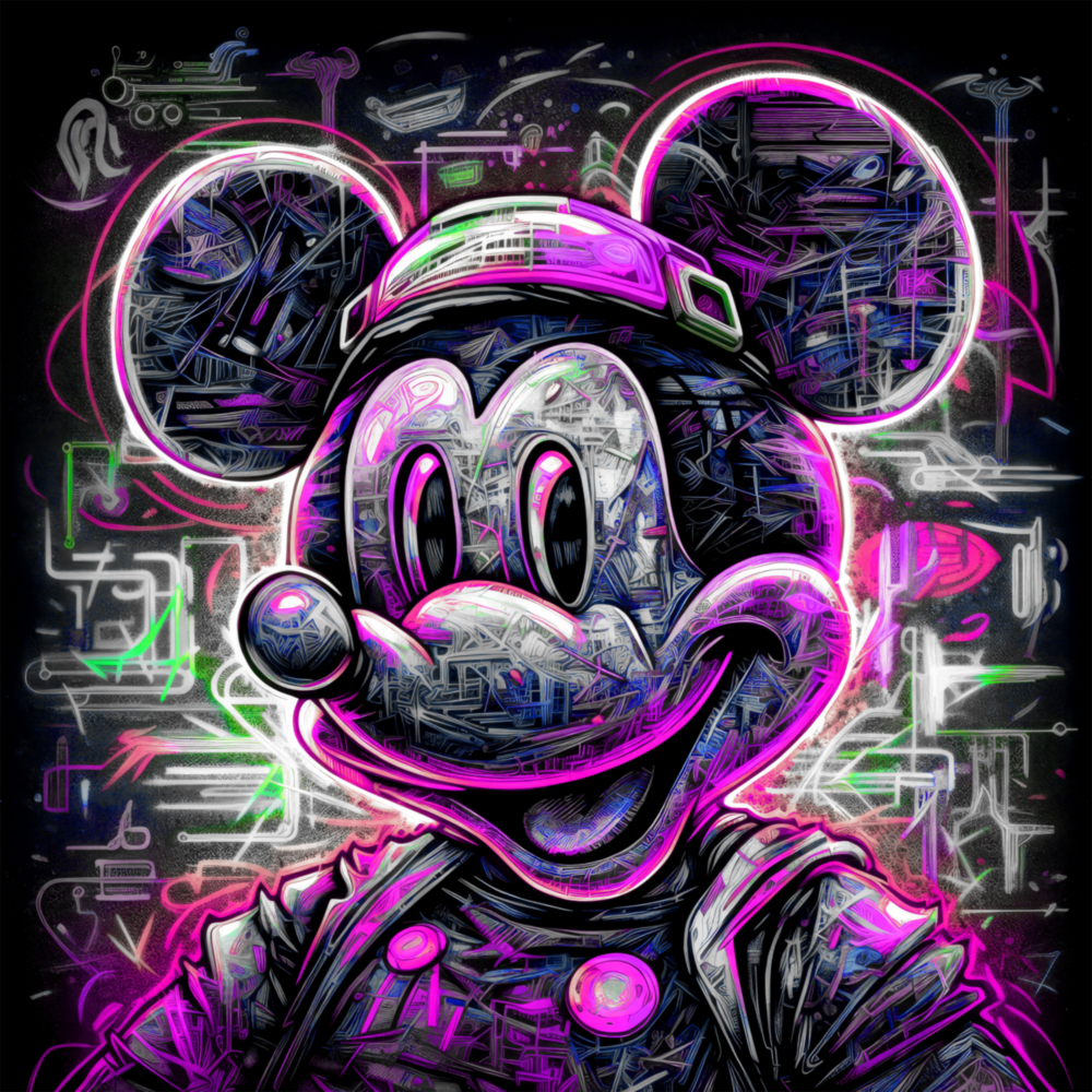 Arte della parete di vetro Neon Mickey || Collezione di designer