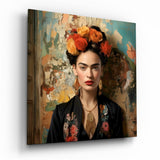 Folk Art Floral Portrait Glass Wall Art|| Designer Collection - 40x40 cm