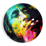 Round Neon Splash Reggae Portrait Glass Wall Art - 60x60 cm