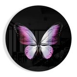 Pink Butterfly on Black Glass Wall Art - 60x60 cm