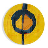 Gelb-Marineblaue Kreis-Kugel Glasbild - 60x60 cm