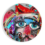 Round Graffiti Face Big Blue Eyes Glass Wall Art - 60x60 cm