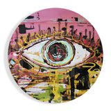 Rundes Pinkes Graffiti-Kritzel Auge Glasbild - 60x60 cm