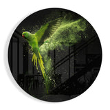 Round Flying Parakeet Green Dust Glass Wall Art - 60x60 cm