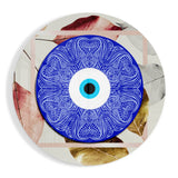 Ornate Blue Eye Disc on Autumn Leaves Glass Wall Art - 60x60 cm