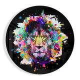 Lion Éclaboussures Colorées Rond tableau en verre - 60x60 cm