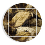 Feuilles Sépia Dorées Cercle tableau en verre - 60x60 cm