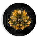 Golden Splatter Dahlia Glass Wall Art - 60x60 cm