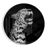 Yawning Leopard Round Glass Wall Art - 60x60 cm
