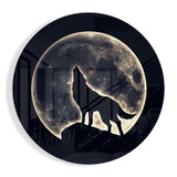 Howling Wolf Moon Circle Glass Wall Art - 60x60 cm