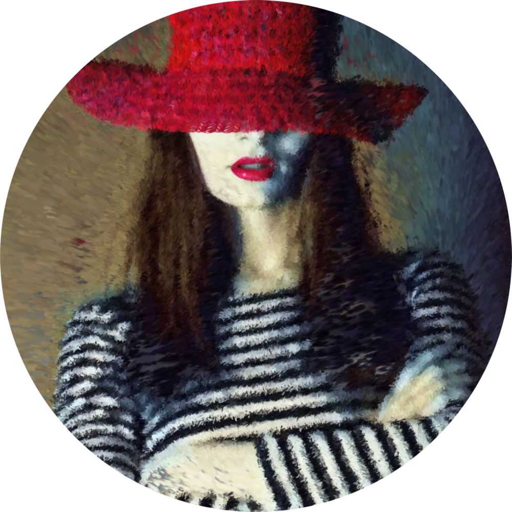 Frau im Hut Glasbild