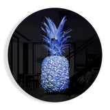 Ananas Rond Bleu Électrique tableau en verre - 60x60 cm