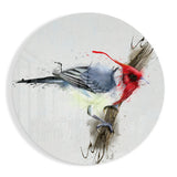 Oiseau à Crête Rouge Éclaboussures Aquarelle tableau en verre - 60x60 cm