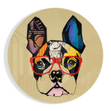 Bulldog Pop Art Lunettes Rouges tableau en verre - 60x60 cm