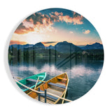 Barche a Remi Petrolio Crepuscolo in Montagna quadro in vetro - 60x60 cm