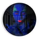 Rundes Indigo-Grün Gesprenkeltes Gesicht Glasbild - 60x60 cm
