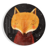 Schläfriger Fuchs im Roten Pullover Verschneite Nacht Glasbild - 60x60 cm