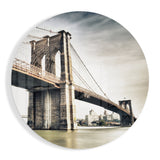 Sepia Brooklyn Bridge Circle Glass Wall Art - 60x60 cm